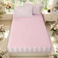 thumbnail image 4 of Manfei Modern Checkered Zipper Queen Comforter Set with Fitted Sheet and 2 Pillowcases,Geometric Check Zipper Bedding Set,Pink Red,Pink Reversible,4pcs, 4 of 8