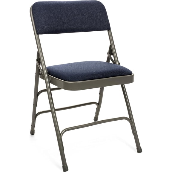 Fabric Upholstered Folding Chair (4 Pack) - Heavy Duty 1.25" Thick Padded Seat and Back, Triple Braced - Quad Hinging, 300 lb Tested (Navy-Grey)
