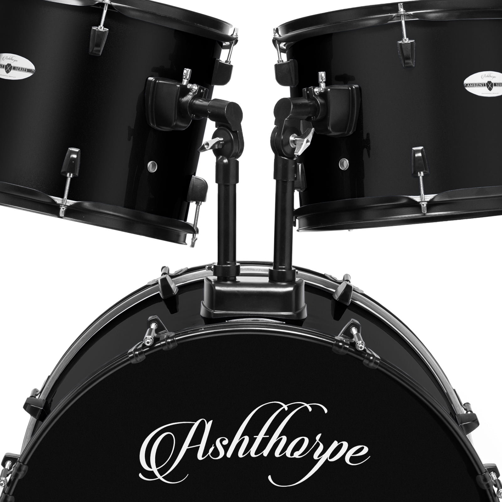 Ashthorpe 5-Piece Complete Full Size Adult Drum Set with Remo Batter Drumheads - Black