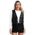 thumbnail image 1 of renvena Débardeur Sans Manches à Paillettes pour Femmes Col en V Ouvert devant Gilet à Franges Rave Dance Noir m, 1 of 7
