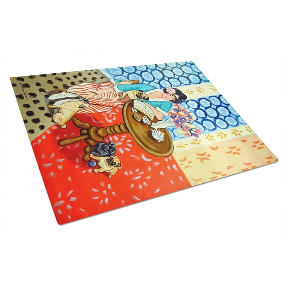 Caroline's Treasures Lady with her Pug Glass Cutting Board Large