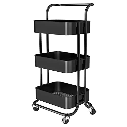 Bathroom Workshop Multifunction Service Cart Easy Assembly for Living Room SeeYtomo 3-Tier Metal Utility Rolling Cart Office Heavy Duty Storage Shelves Organizer Iron, Matte White Kitchen 