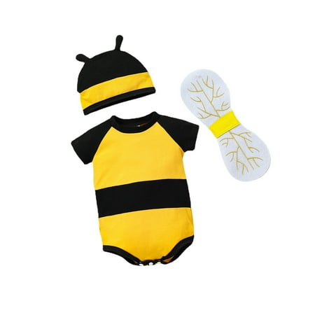 

Newborn Baby Bee Costume Short Sleeve Honeybee Romper + Hat + Wings + Socks Set