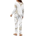 thumbnail image 3 of SCRAWLGOD Marble Print White Golden Women's Long-Sleeve Top and Full-Length Bottom Round Collar Pajama Set Comfy Sleepwear Lounge Set with 2 Pockets, Elastic Band, Drawstring, XXL, 3 of 7