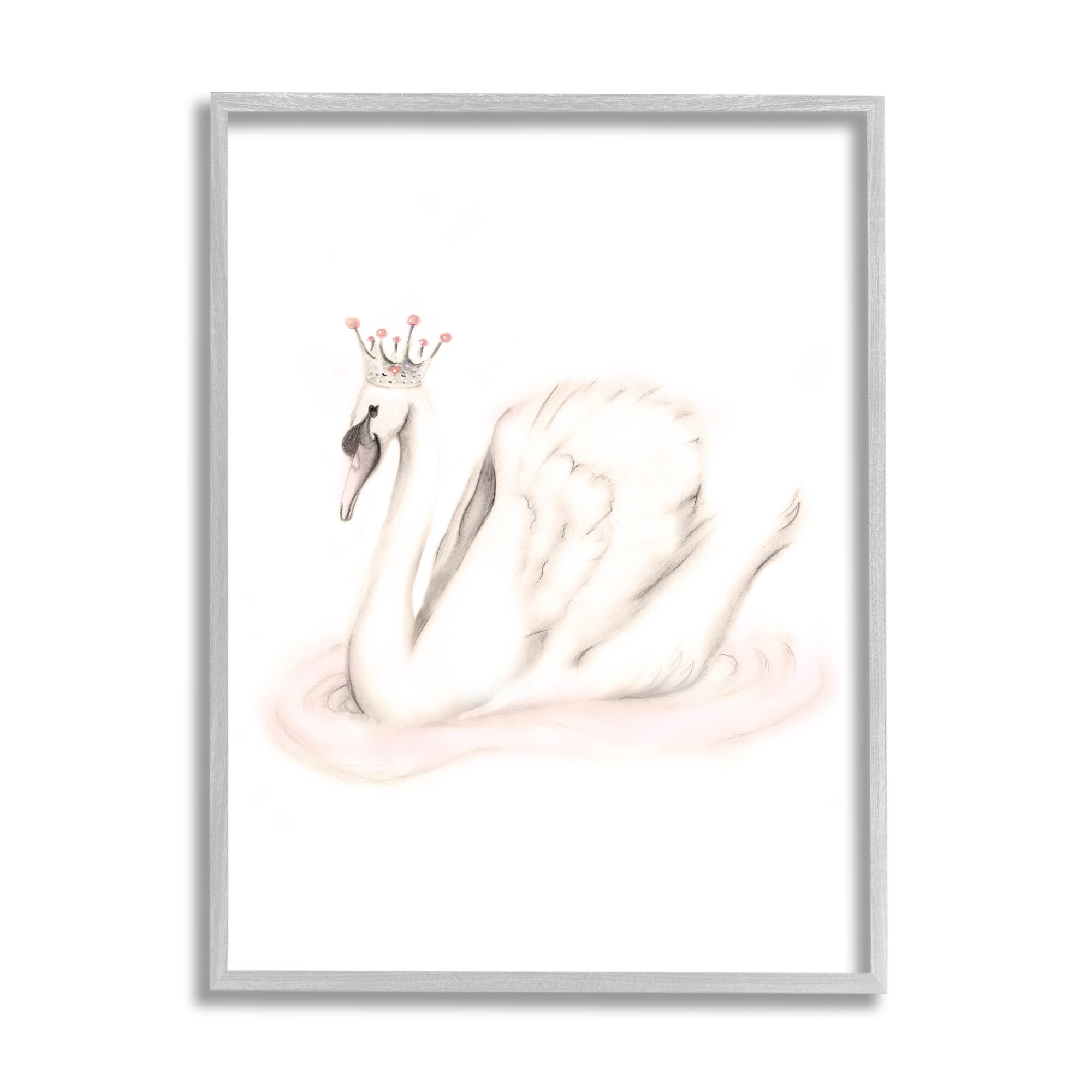 Stupell Industries Elegant Swan Princess Wearing Crown Tiara Pink Jewels Graphic Art Gray Framed Art Print Wall Art, Design by Studio Q