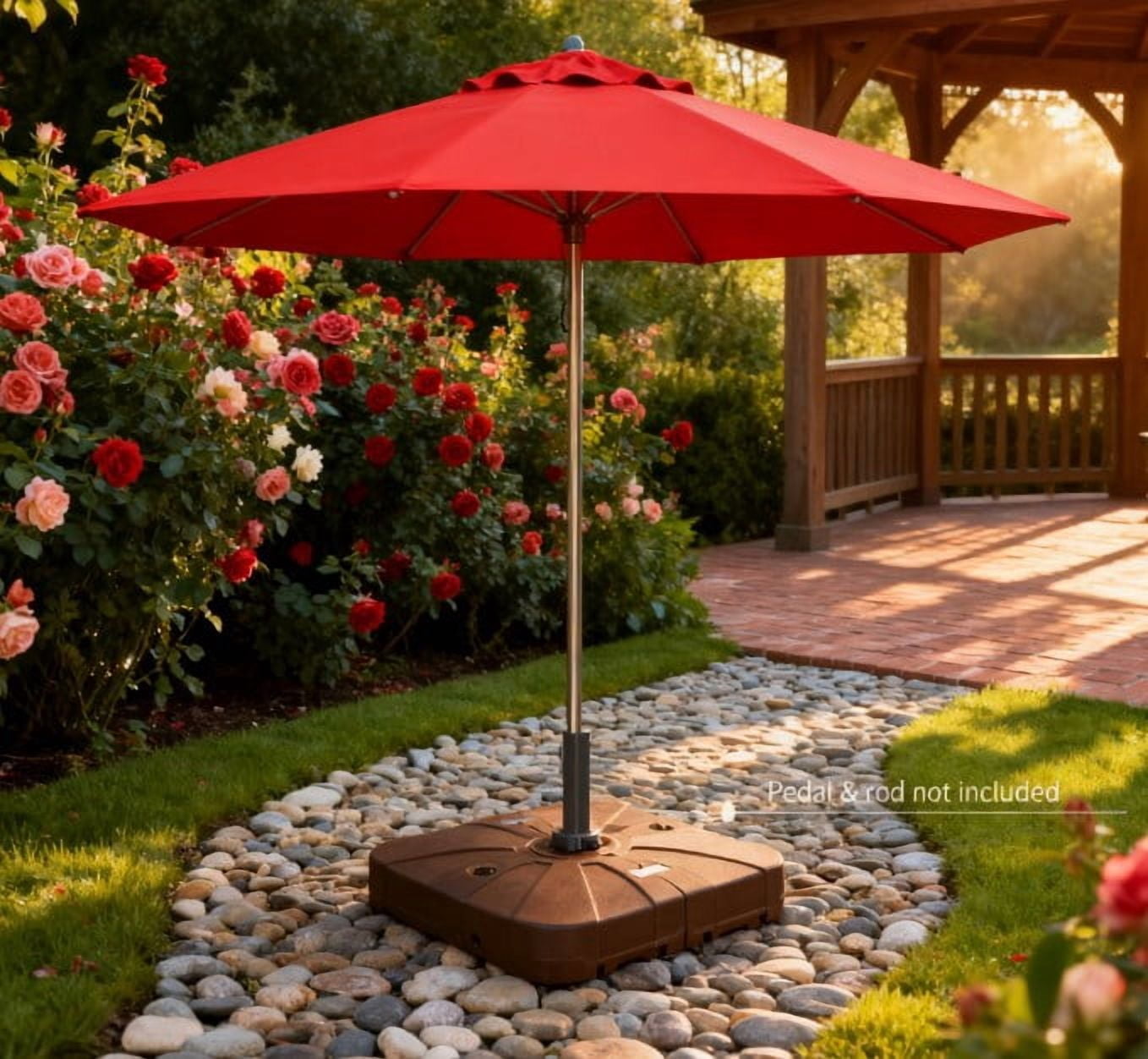 33 lb. Metal Square Patio Umbrella Base in Brown Heavy Umbrella Stand w/4 Wheels for 360° Rotation Cantilever Umbrella