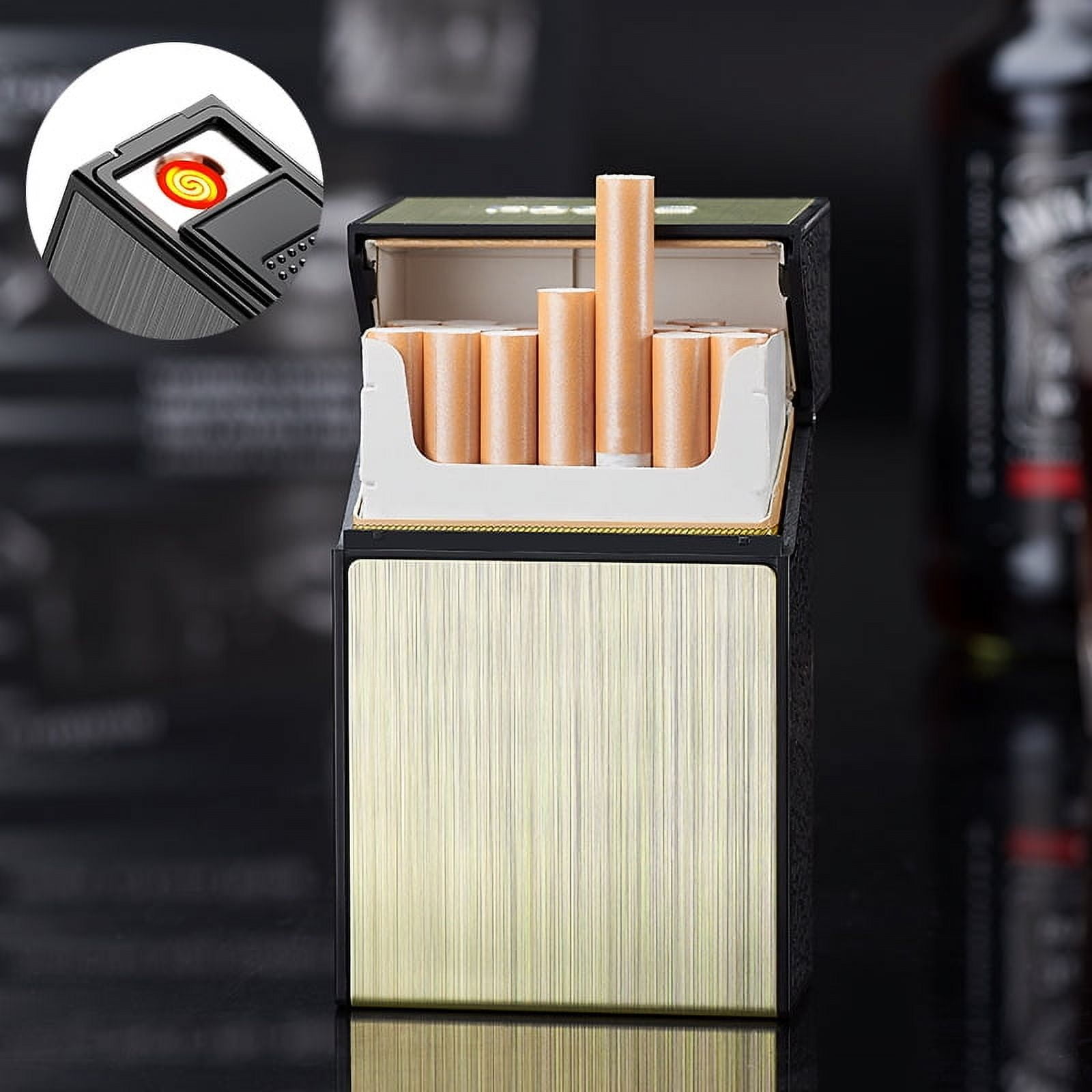 smoking cigarette case roygra (2 Pack), Spring Switch 20 Capacity Cigarette Holder Case for Men Women, Cigarettes Accessories for Smoke, Metal & Leather Box for Regular, King Size and 100mm 100's The design of our cigarette holder combines form and function seamlessly Hikeep Cigarette Case (2 Pack),