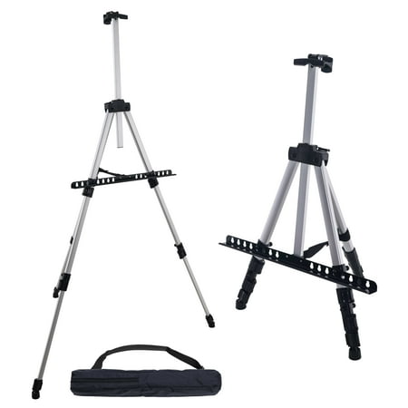 U.S. Art Supply 66  Silver Aluminum Tripod Artist Field and Display Easel Stand - Adjustable  Holds 32  Canvas  Tabletop