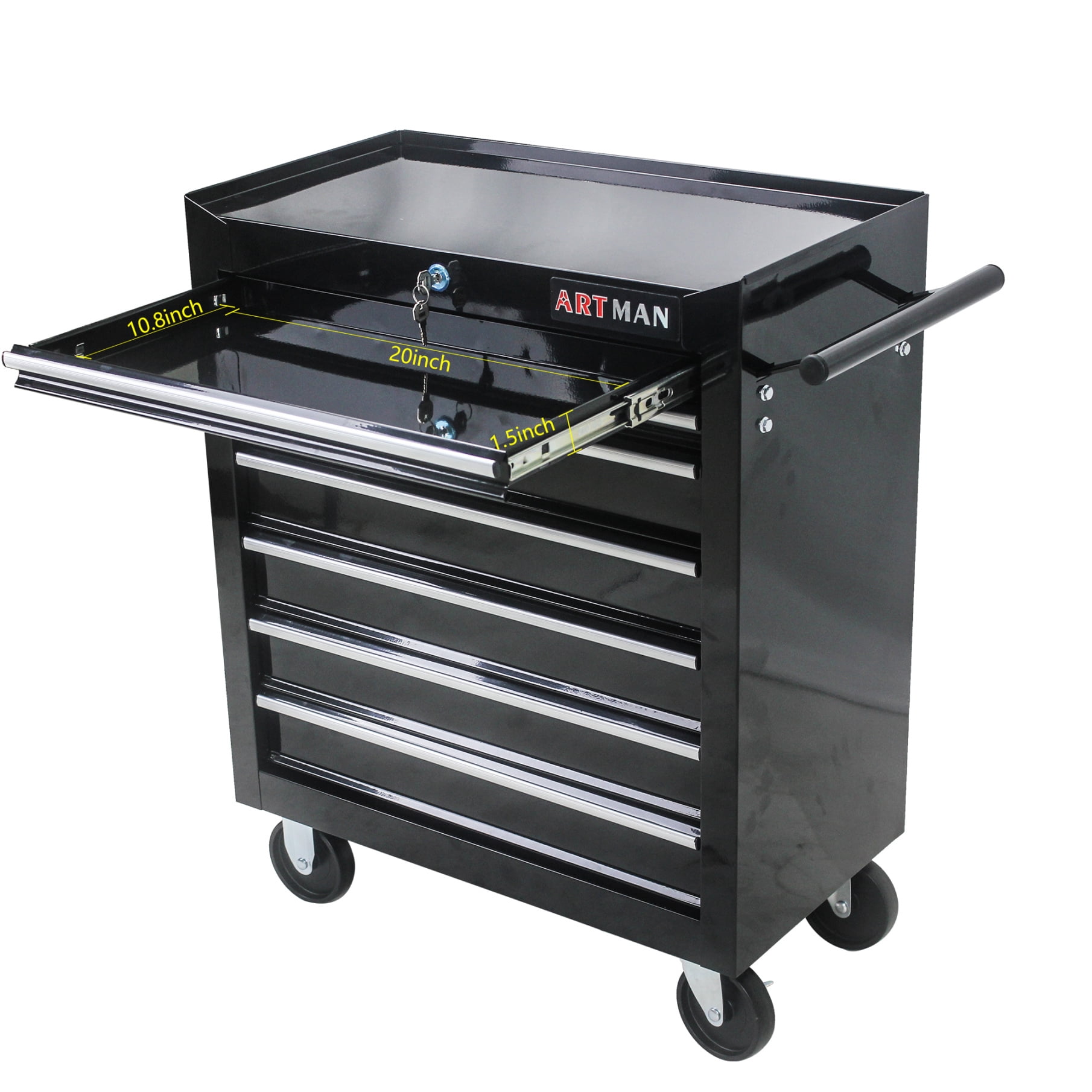 Rolling Tool Chest with Wheels and 7-Drawer, Detachable Tool Cabinet with Lock for Garage, Locking Mechanic Tool Cart Rolling Tool Box for Warehouse, Workshop, Repair Shop, Black