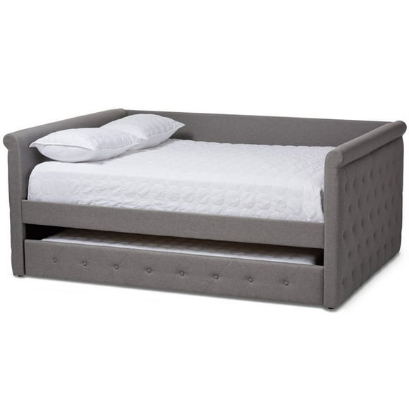 Pemberly Row Tufted Queen Daybed with Trundle in Gray
