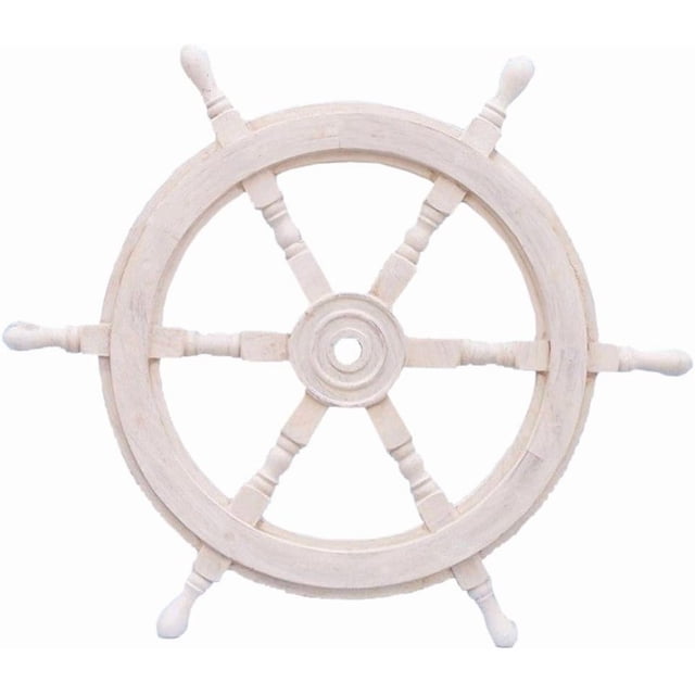 Hampton Nautical Classic Wooden Whitewashed Decorative Ship Steering Wheel 24" - Nautical Home Decoration