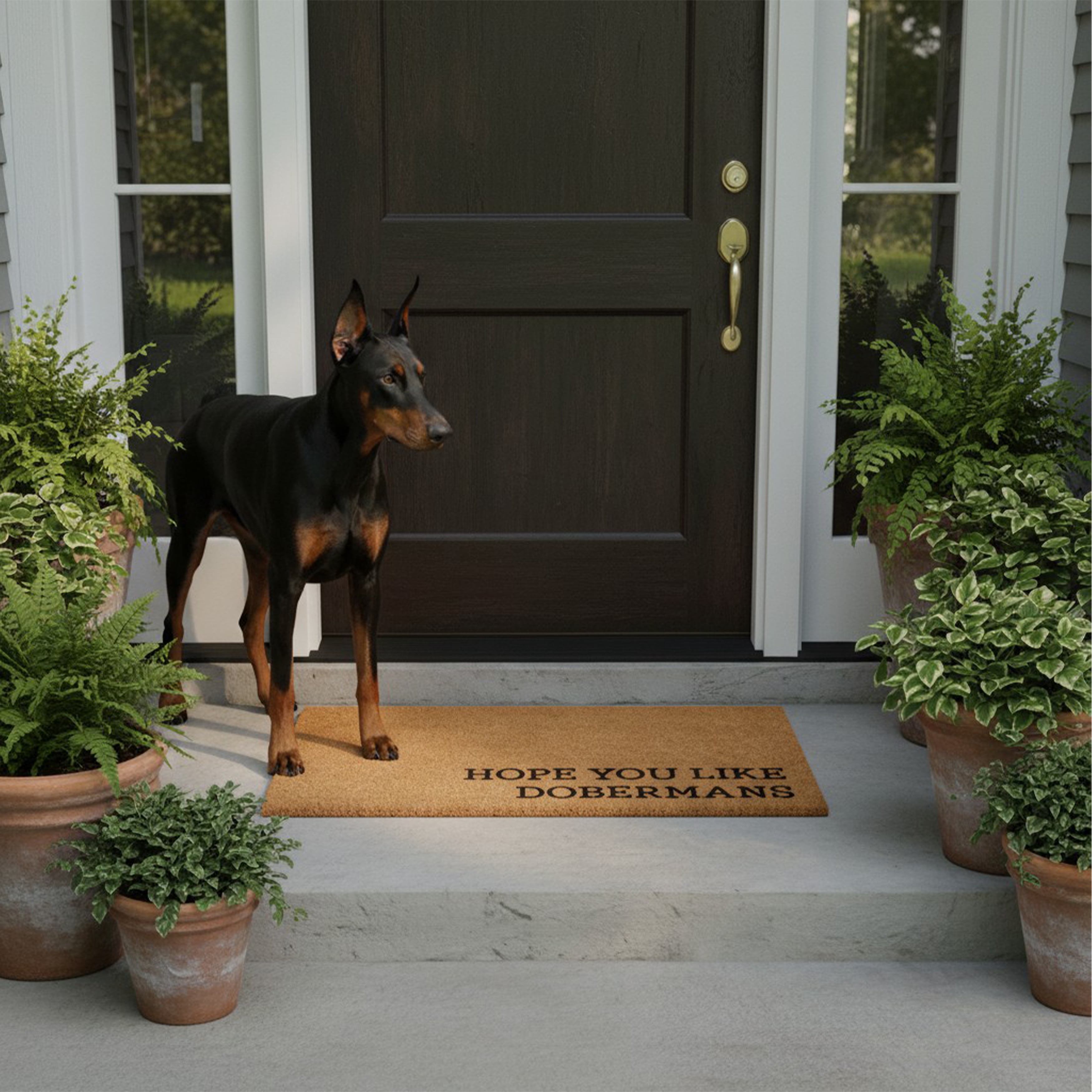Hope You Like Dobermans Non Slip Vinyl Backing, Front Door Mat, Entryway Door Mat, 24"x36"