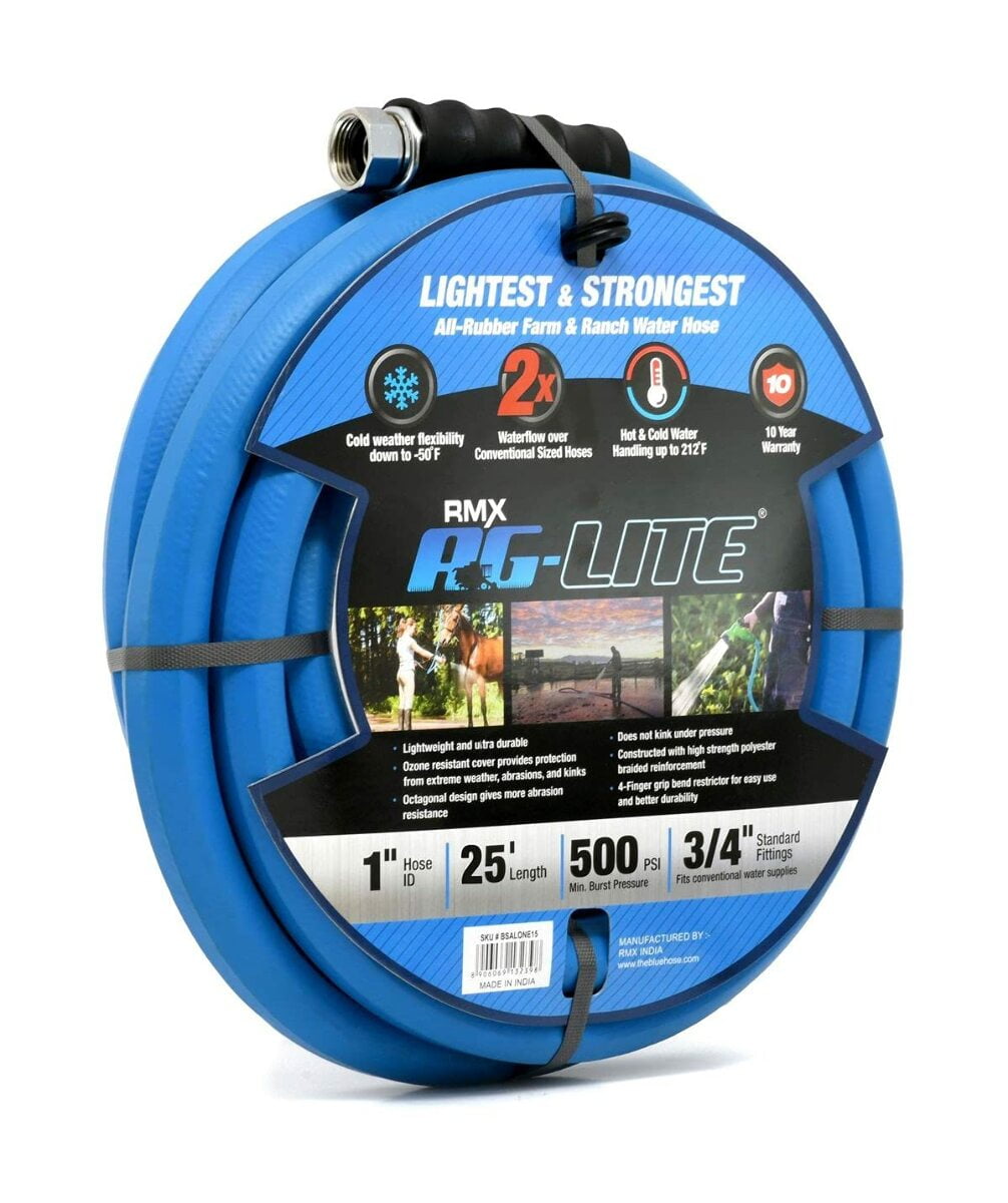 BluBird BluSeal 1" Lawn Garden Water Hose Hot/ Cold Lightweight Professional Grade 100% Rubber Hose - 25 Feet