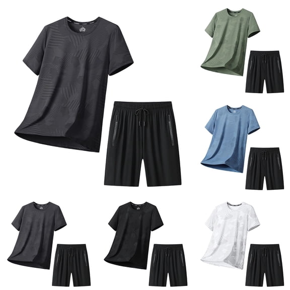 Men's Cool Mesh Workout Outfit, Quick Dry Breathable Athletic Tee & Lightweight Gym Shorts with Zipper Pocket Big and Tall Size M-5XL White