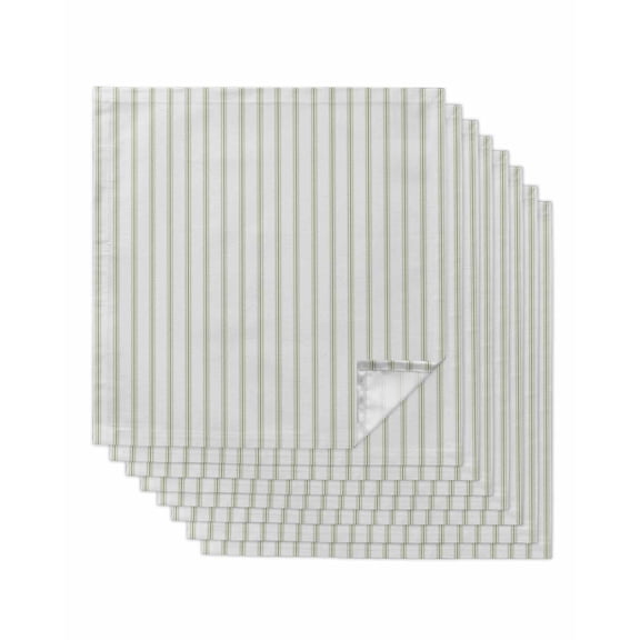 Cloth Napkins Set of 8 - 20x20 Inches, Sage Green Striped Washable Reusable Table Napkins, Sage Green White Stripes Farmhouse Soft & Absortbent Dining Napkin for Party Wedding Hotel Restaurant