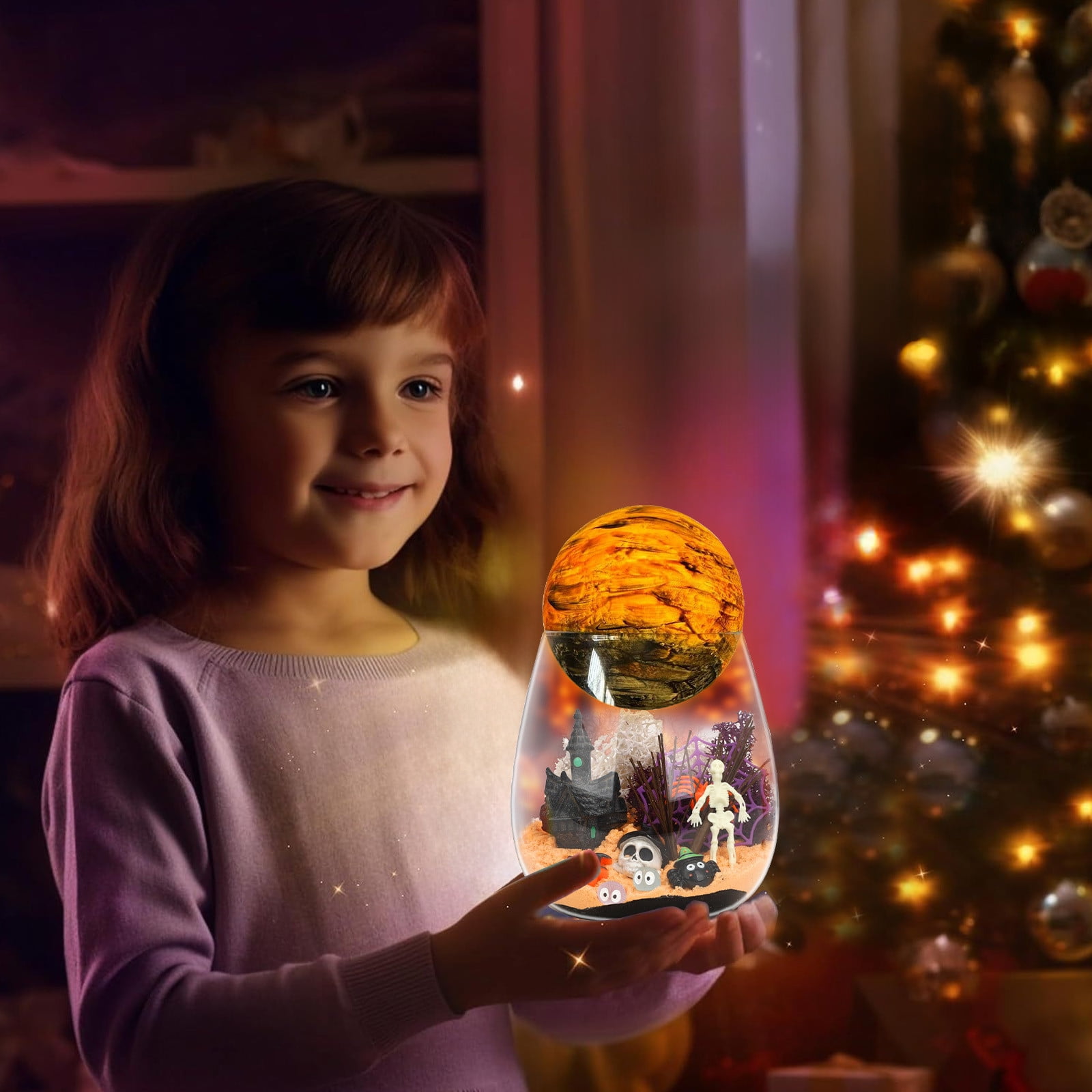 Halloween Light-Up Terrarium Kit for Kids - LED Night Light Birthday Gift for 4 5 6 7 8-12 Year Old - Halloween Toys DIY Arts and Crafts Kit for Kids - Best Presents