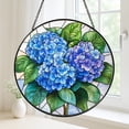 thumbnail image 3 of Blue Hydrangea Floral Stained Glass Suncatcher – Round Window Hanging, Handmade Glass Ornament, Gift for Mother or Friend, 3 of 4