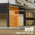 thumbnail image 2 of Furnulem Full Size Bed Frame with LED Light and Charging Station, Wood Storage Headboard with 2-Tier Shelves, Metal Platform Bed with Heavy Duty Slats Support, No Box Spring Needed, Black Oak, 2 of 9