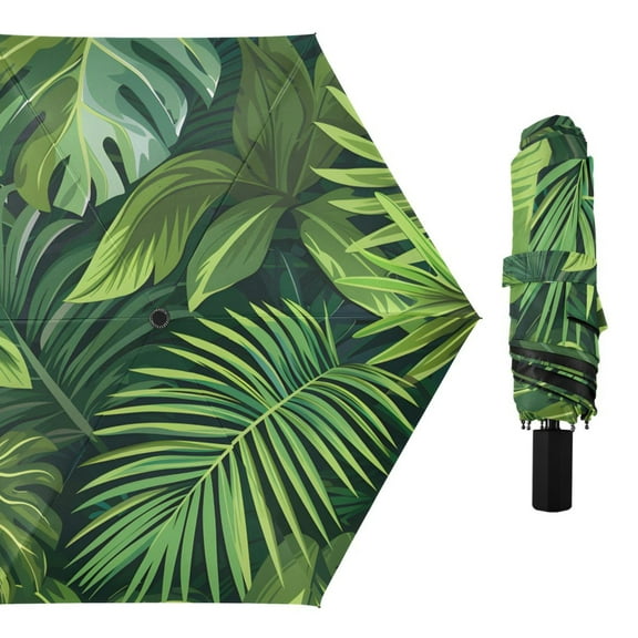 Palm Leaves Compact Sun Umbrella Windproof Travel Umbrellas for Rain Strong Portable UV Protection