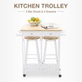 Rolling Kitchen Trolley Cart Island Drop Leaf Table Mecor with 2 Stools
