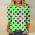 thumbnail image 2 of T-Shirts Grande Taille pour Femmes à Manches 3/4 à Pois, Col Ras du Cou, T-Shirts Graphiques de Base, Hauts d'Été Décontractés (TG, Violet), 2 of 6