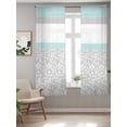 thumbnail image 2 of Aqua Grey Curtains 63 Inch Length, Sheer Curtains for Bedroom Living Room Window Chic Garden Floral Stripe Embroidery Design Rod Pocket Drapes Kitchen Curtains Small Half Window 42"x63" 2 Panels, 2 of 6