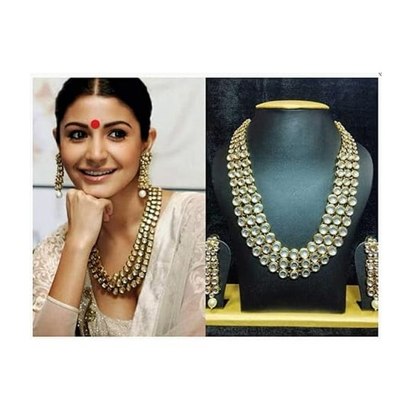 Gorgeous Gold-Plated Kundan & Pearl Necklace Set with Earrings - Traditional Indian Jewelry