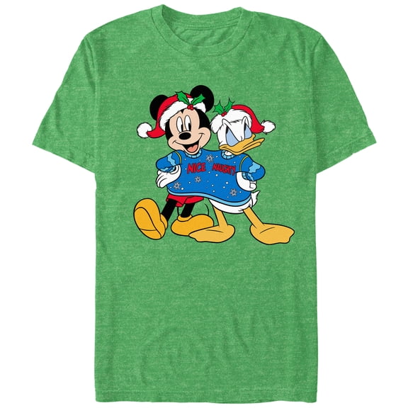 Men's Mickey & Friends Christmas Nice and Naughty Donald and Mickey Graphic Tee Kelly Heather Large