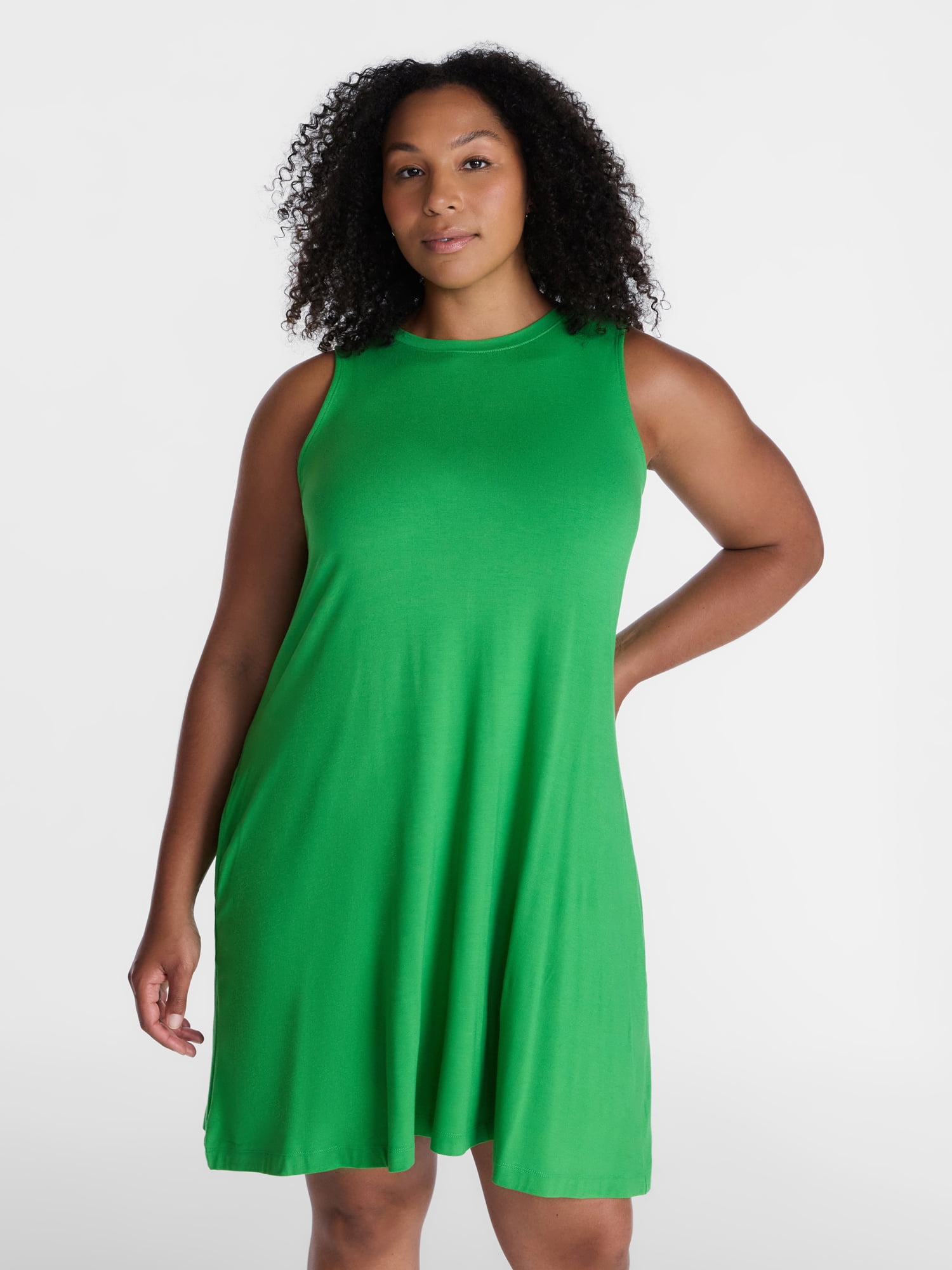 Time and Tru Women’s Sleeveless Knit Swing Dress, Sizes XS-XXXL