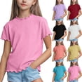 thumbnail image 4 of Diufon Girls Shirts Short Sleeve Summer Casual Lace Trim Basic Tee Tops Cute Solid Color Crewnenck Blouse, 4 of 6