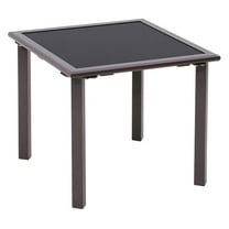 Patio Side Table, Outdoor End Table Metal Square Coffee Bistro Table with Tempered Glass Top for Porch, Deck, Pool - 17.7x17.7x15.74 Inch