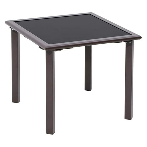 Patio Side Table, Outdoor End Table Metal Square Coffee Bistro Table with Tempered Glass Top for Porch, Deck, Pool - 17.7x17.7x15.74 Inch