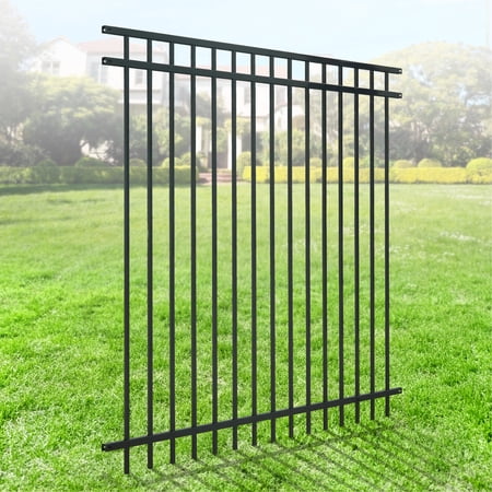 CAPHAUS Heavy Duty Flat Top Fence Barrier Panel, 6FT Height X 6FT Width Anti-Rust Metal Fencing Panel, 2” Diameter Steel Outdoor Decorative Garden Fence Panel for Yard, Pool, Patio, Single Panel