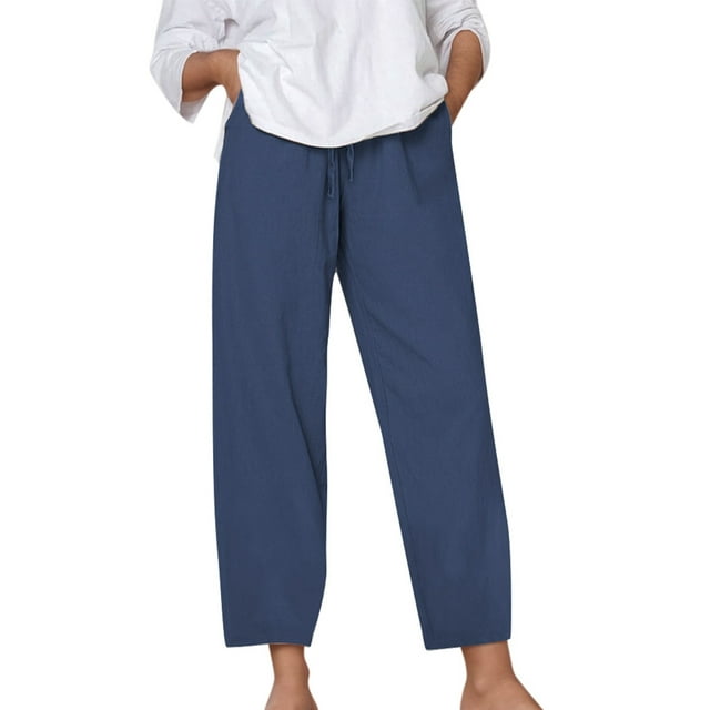 Women's Solid Color Loose Comfort And Linen Drawstring Elastic Waist Pocket Straight Leg Trousers Casual Pants Womens Pants Casual Work Pattern Womens plus Sweatpants Women Line Pants Harem Pants