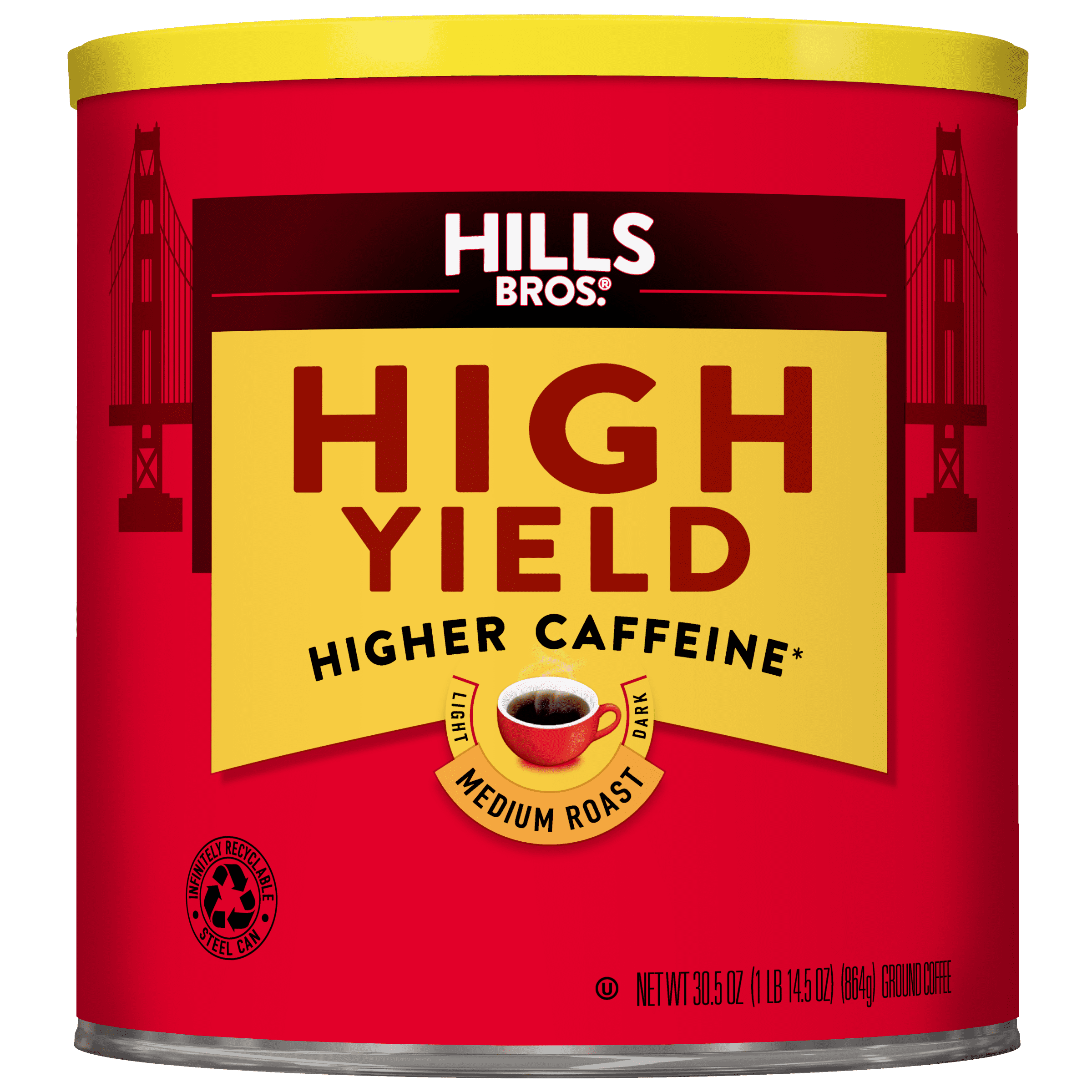 Hills Bros. High Yield Ground Coffee, Medium Roast, 30.5 Ounce Can