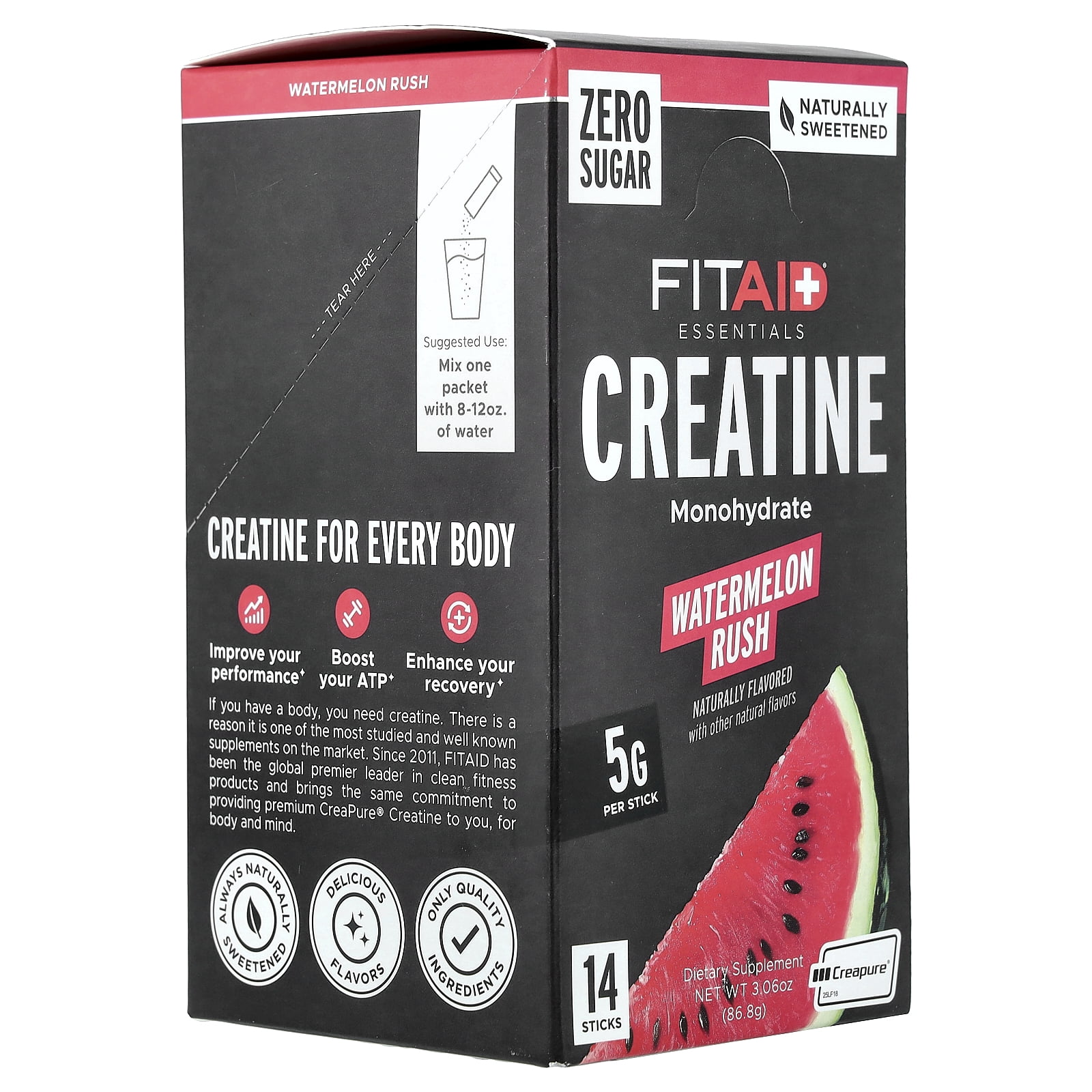 FITAID Essentials, Creatine Monohydrate, Watermelon Rush, 14 Sticks, 0.22 oz (6.2 g) Each