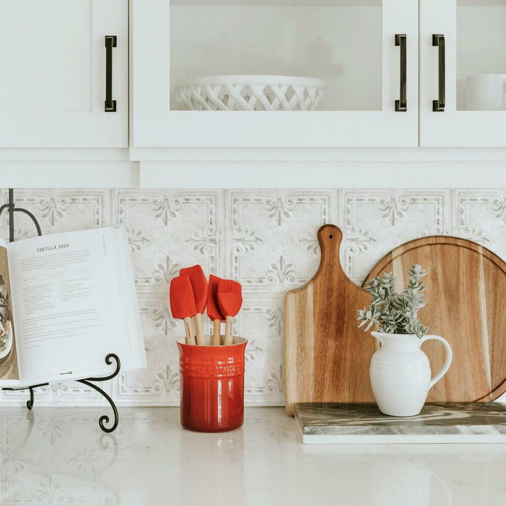 White Tin Tile Backsplash Peel and Stick Giant Wall Decals