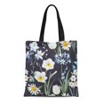 thumbnail image 1 of NUDECOR Canvas Tote Bag Watercolor Botanical Floral Pattern Spring Daffodil Flowers Daisy White Durable Reusable Shopping Shoulder Grocery Bag, 1 of 1
