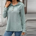 thumbnail image 4 of WQQZJJ Sweatshirts Tops for Women Solid Relaxed Fit Drawstring Hooded V Neck Button Smock Tops Drop Long Sleeves Casual T Shirt S-2XL, 4 of 5