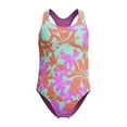 thumbnail image 1 of Speedo Girl's UV Protection Printed Closed Racerback One Piece Swimsuit - Arctic Glass, Size 6, 1 of 4