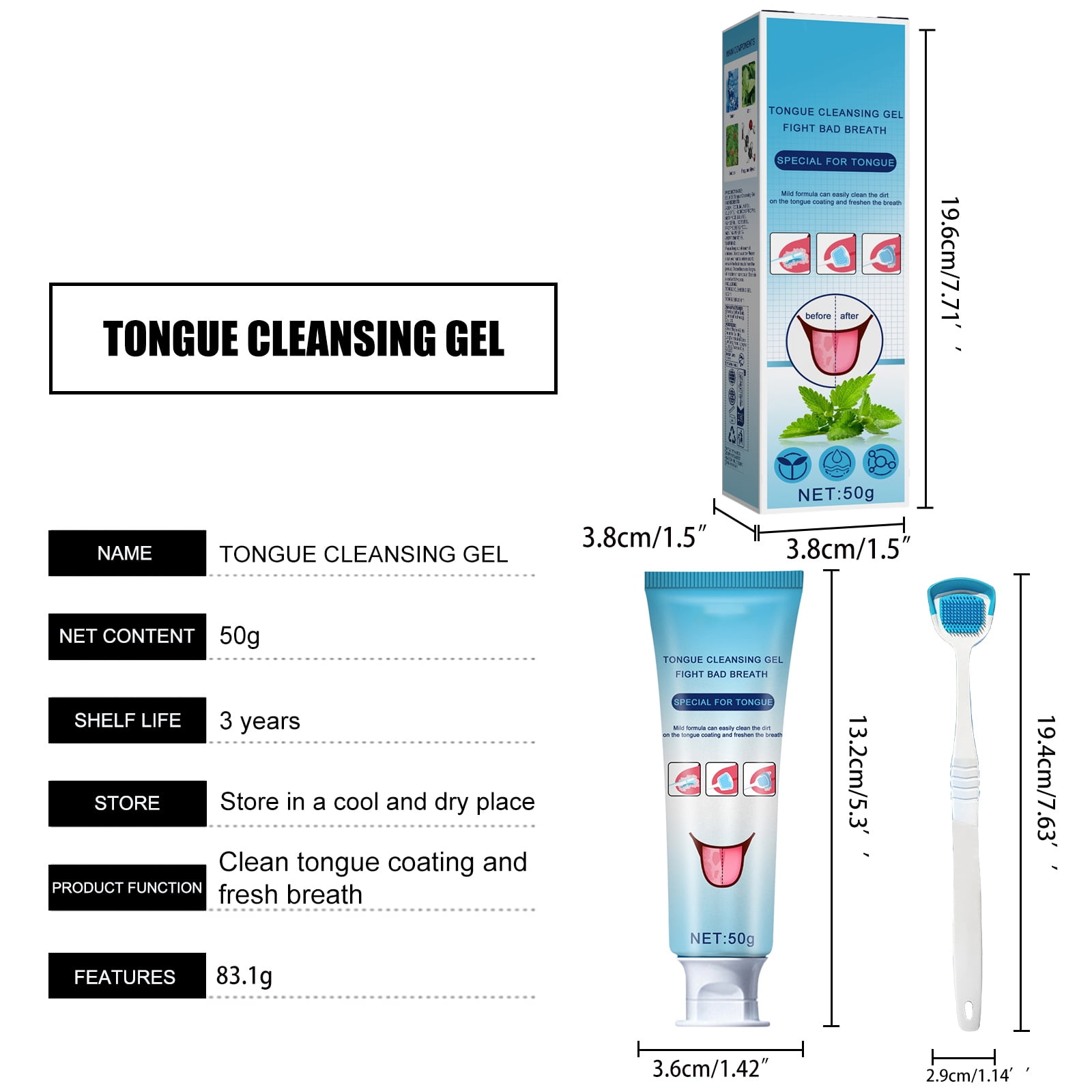 Alvantor Tongue Gel Cleaner Oral Care Kit with Brush for Adults 1.76oz