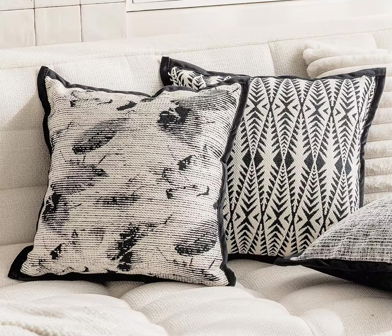Fennco Styles Jacquard Moroccan Diamond Decorative Filled Throw Pillow 18" W X 18" L – Black Geometric Square Cushion for Couch, Sofa, Bedroom, Office and Living Room Décor