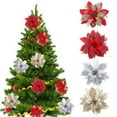 thumbnail image 2 of Flmtop 2 Pcs/Set Artificial Christmas Flower Bright Color Increase Atmosphere Realistic Looking Shiny Surface Christmas Decoration 3 Dimension Contrast Color Glitter Simulation Flower for Christmas, 2 of 11