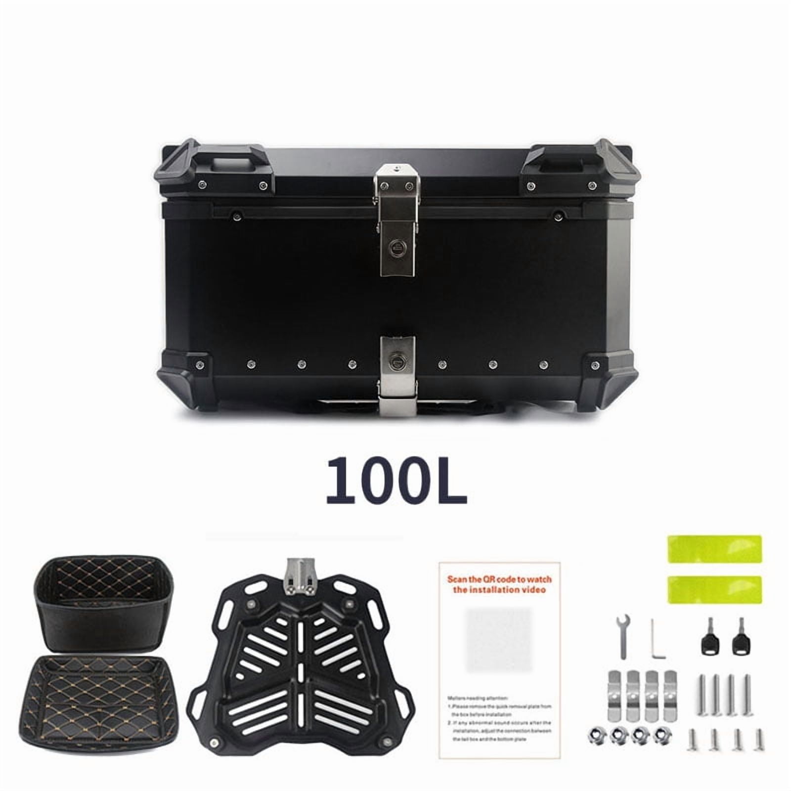 100L Waterproof Motorcycle Top Box - Universal Anti-Theft Lock Rear Trunk for Touring & Storage, Fits Full-Face Helmet & Luggage, Heavy-Duty Motorcycle Tail Box