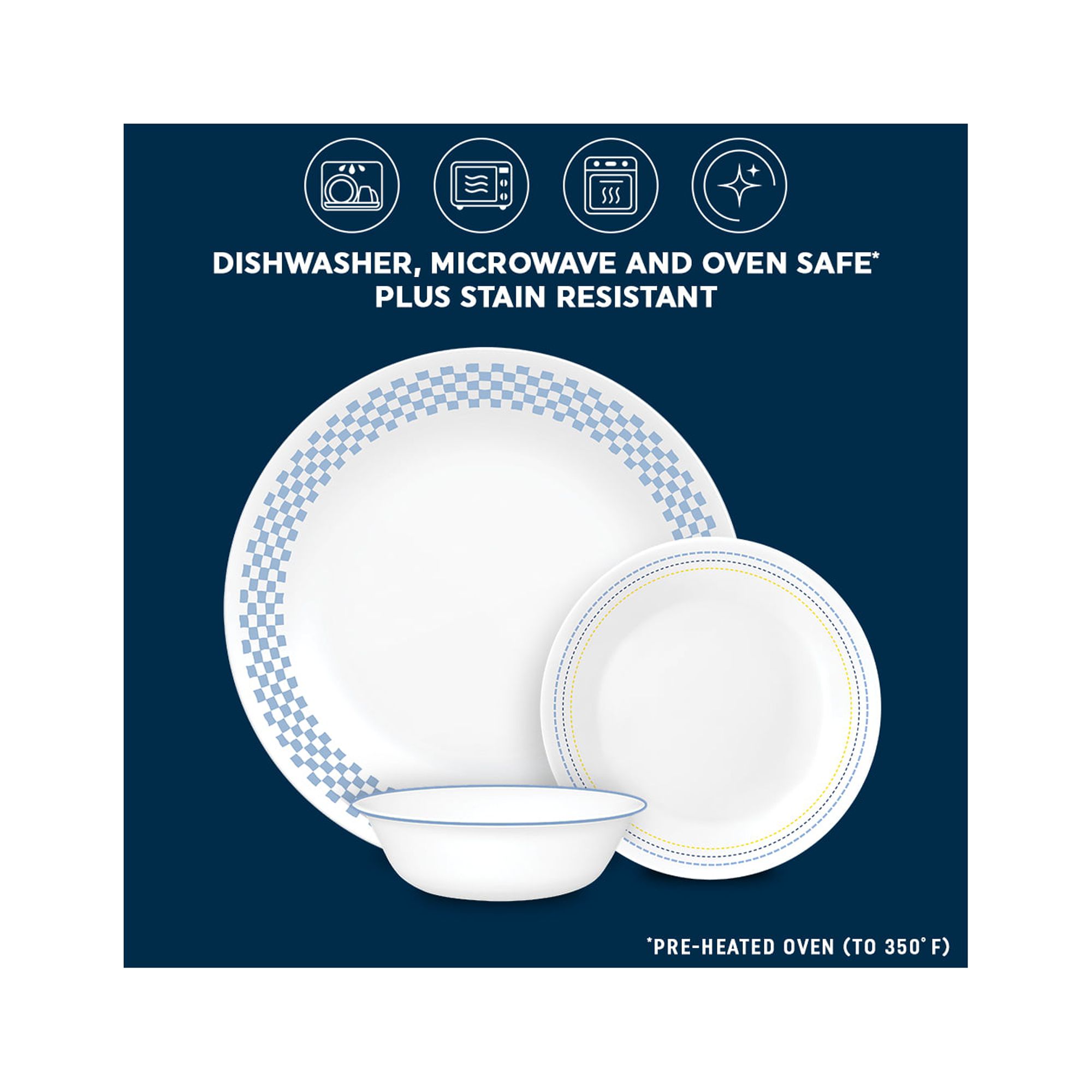 Corelle Amelia 12-Piece Glass Dinnerware Set, Blue Gingham photo 5