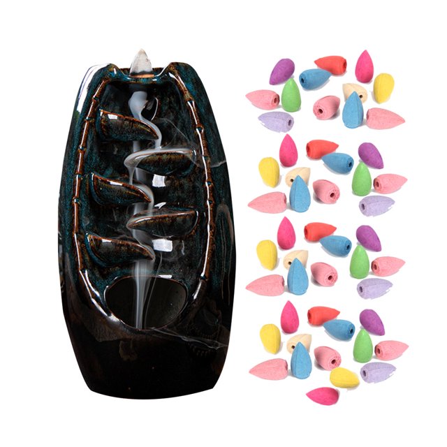 Decorativa Soporte de incienso Quemador de incienso de cascada de reflujo de cerámica con 50 conos (C) Likrtyny Decoraciones
