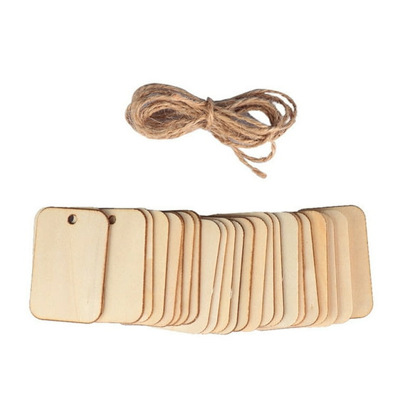 Masteelf 153pcs Small Square Wooden Tags Hanging Wooden Labels Simple DIY Craft Tags Message Tag with rope (52 x 34 x 2mm, 50pcs A Pack)