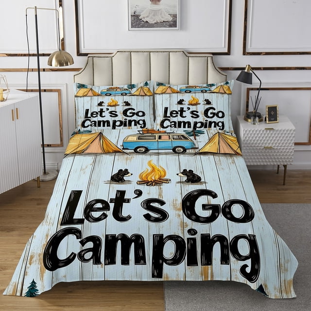 Erosebridal Happy Camping Coverlet Set King,Camper RV Car Bedding Set,Animal Decor,3-Piece