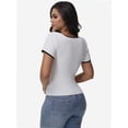 thumbnail image 3 of Women's Short Sleeve Square Neck T Shirt Color Block Slim Fit Summer Basic Tee Tops, 3 of 4