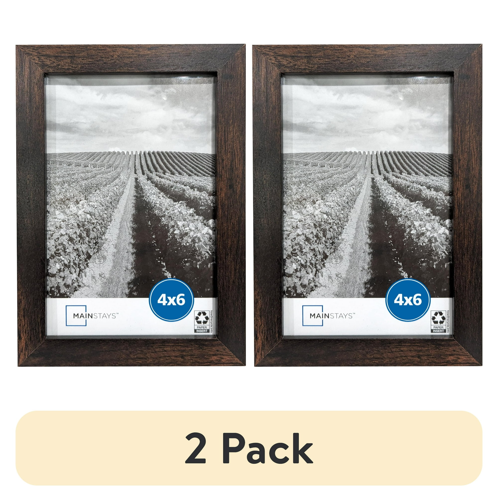 (2 pack) Mainstays 4 x 6 Picture Frame, Brown, Tabletop or Wall Display